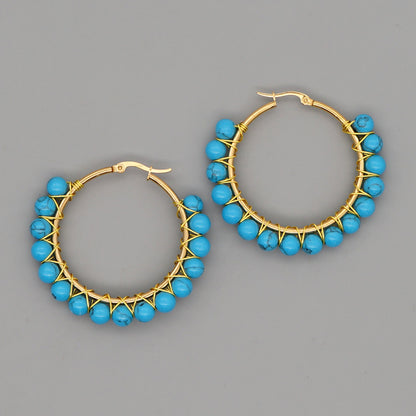 Simple Exaggerated Ethnic Gem Large Hoop Earrings