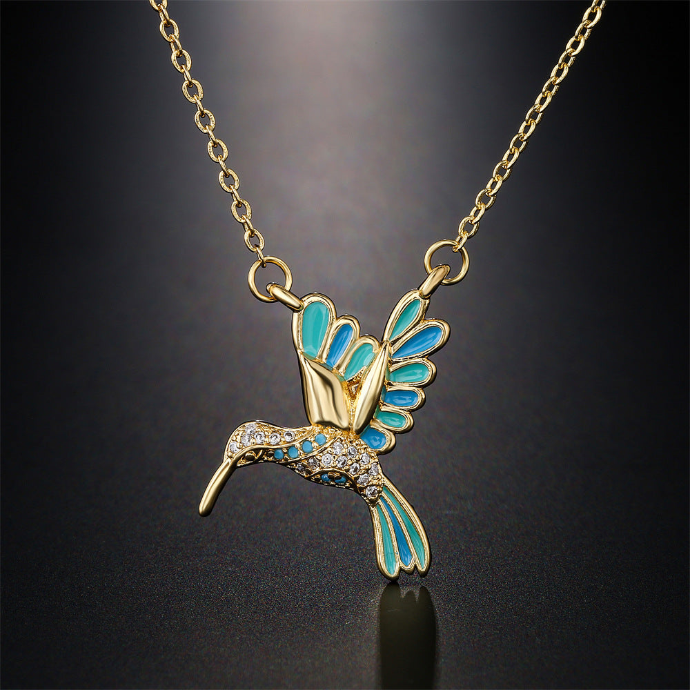 European And American New Drop Oil Bird Pendant Copper Plated Real Gold Necklace