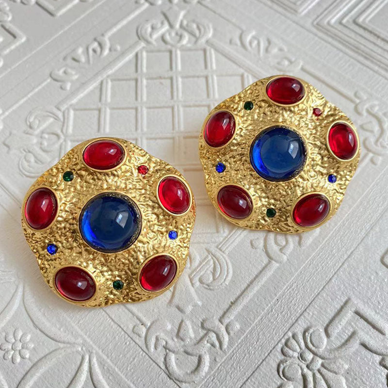 Retro Geometric Alloy Plating Artificial Gemstones Women's Ear Studs 1 Pair