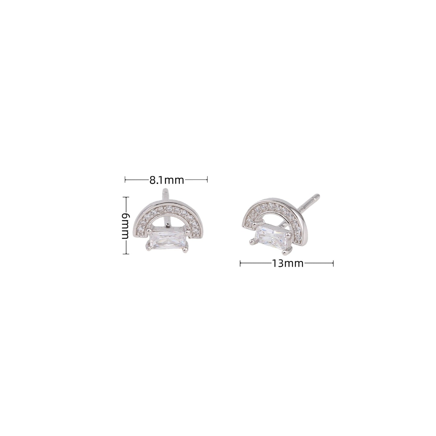 1 Pair Ins Style Semicircle Rectangle Sterling Silver Plating Inlay Zircon White Gold Plated Gold Plated Ear Studs