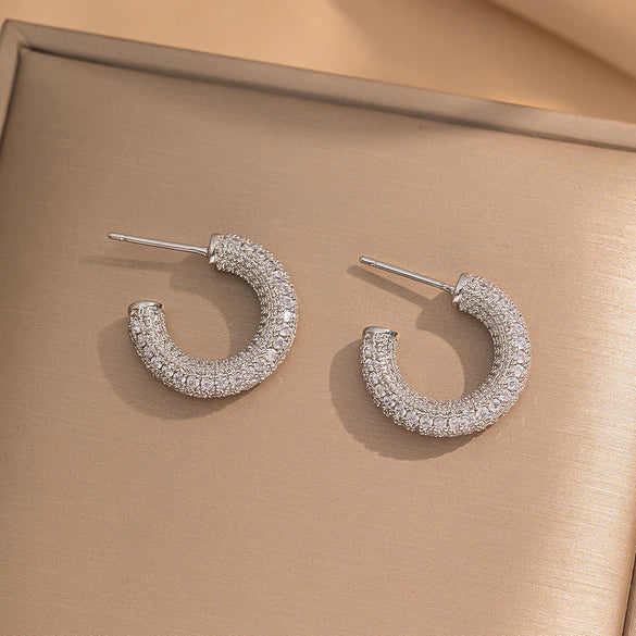 Moderate Luxury Flower Copper Diamond Inlay Stud Earrings