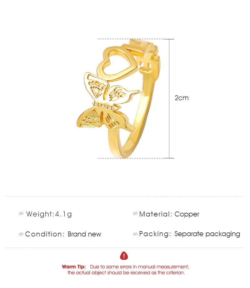 Fashion Hollow Butterfly Heart Ring