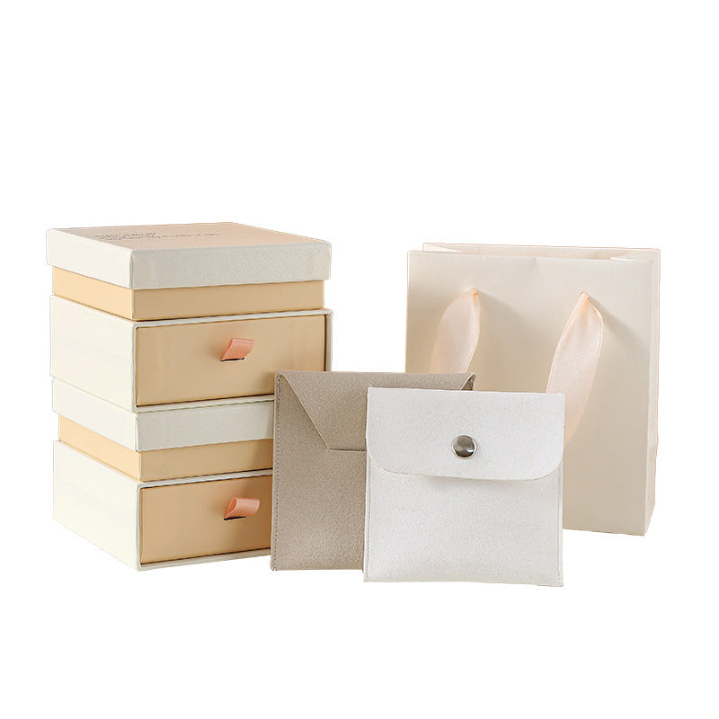 White Pink Fleece Jewelry Box Set - Light Luxury Storage with Drawer