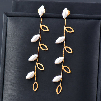 Simple Style Leaf Titanium Steel Inlay Drop Earrings 1 Pair