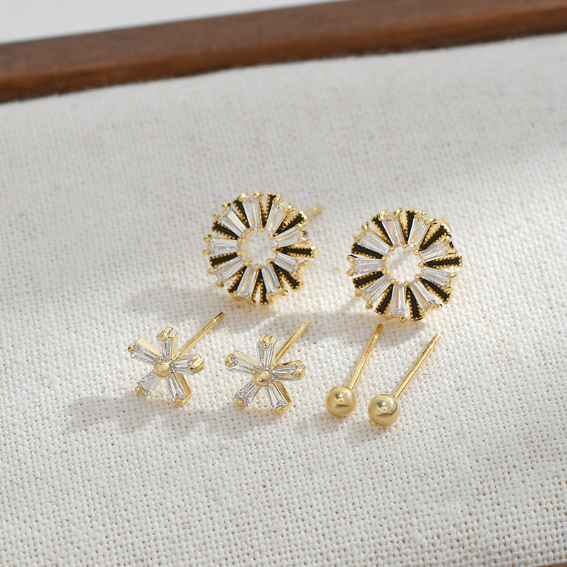 1 Set Simple Style Geometric Plating Inlay Copper Zircon Ear Studs