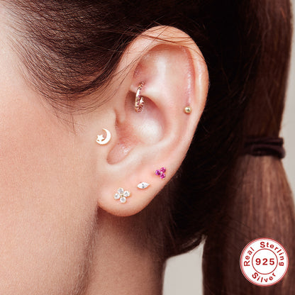 1 Piece Simple Style Star Moon Plating Sterling Silver Zircon Ear Studs