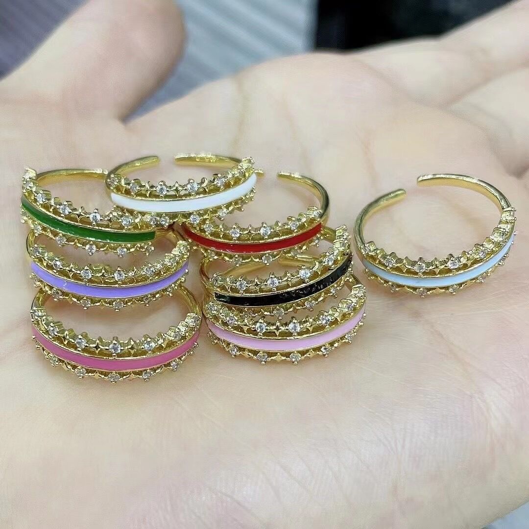 European And American New Multicolor Oil Dripping Zircon Retro Gypsophila Ring Wholesale