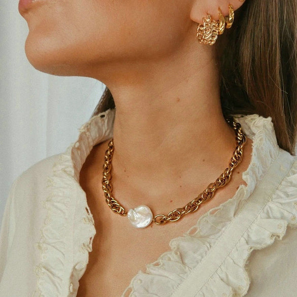 IG Style Pearl Geometric Stainless Steel 18K Gold Plated Necklaces