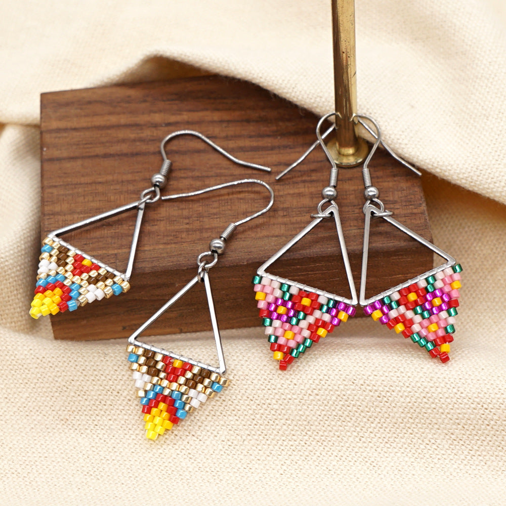 Bohemian Retro Ethnic Miyuki Rice Bead Triangle Earrings