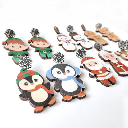 Exaggerated Cartoon Character Wood Printing Women's Earrings 1 Pair