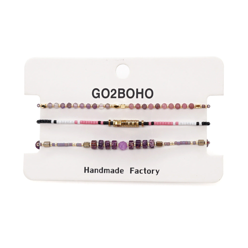 Miyuki Beads Hand-woven Color Beaded Small Bracelet Lucky Stone Couple Hand Rope Stacking Set