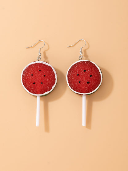 Personality Jewelry Lemon Lollipop Resin Ear Hook Watermelon Fruit Irregular Earrings