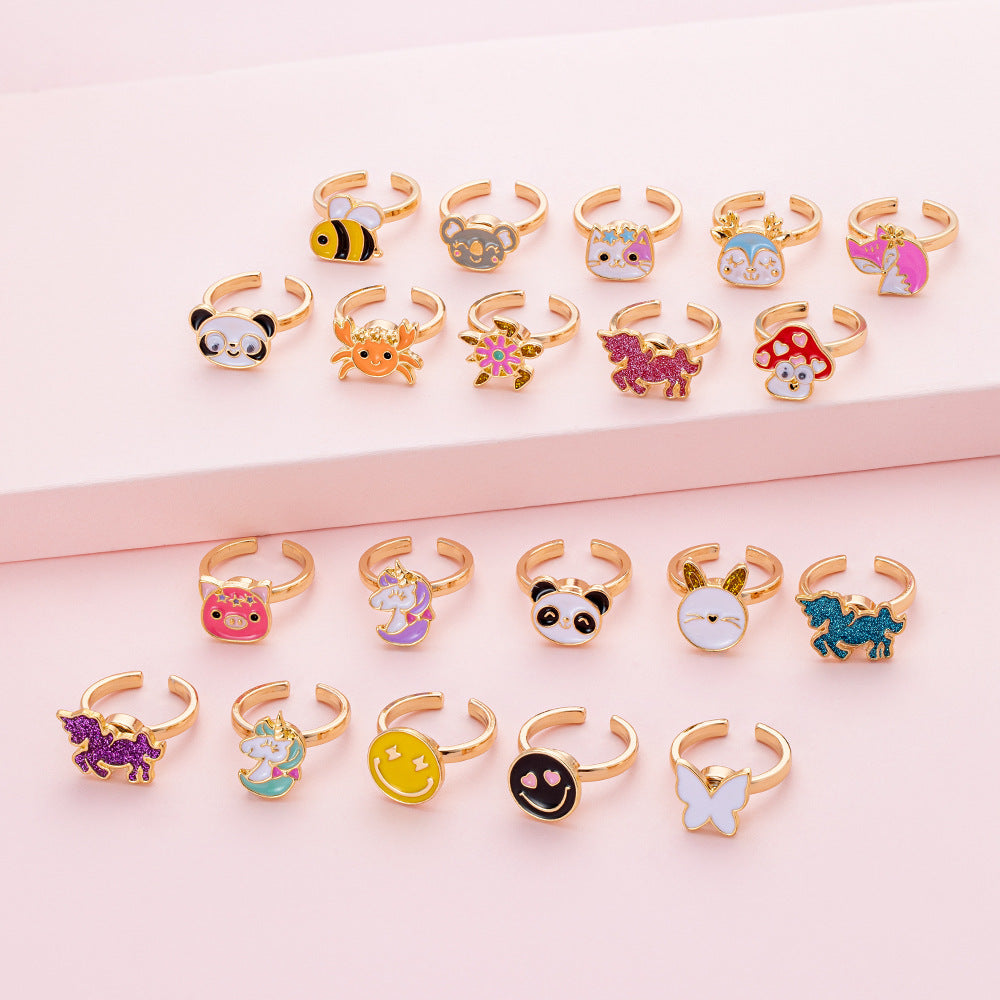 Cute Ice Cream Flower Butterfly Alloy Enamel Kid's Open Ring