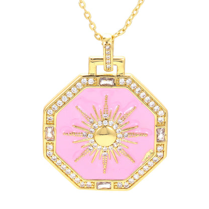 European And American Color Dripping Oil Zircon Pendant Necklace Fashion Eight-pointed Star Clavicle Chain