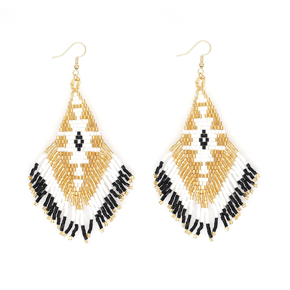 Ethnic Hand-woven Beads Geometric Tassel Earrings Wholesale Gooddiy