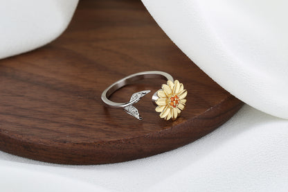 Fashion Leaf Sunflower Copper Inlay Zircon Rings