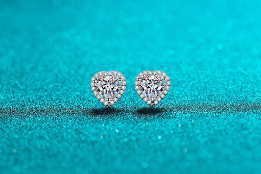 Sweet Heart Shape Sterling Silver Moissanite Zircon Ear Studs In Bulk