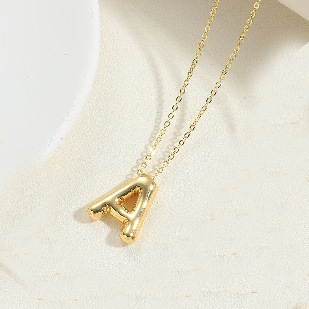 Cross-border new copper-plated 14K real gold personality style trend 26 initials pendant clavicle chain versatile necklace women