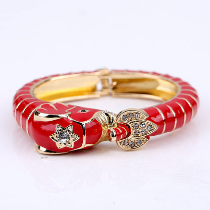 Elegant Streetwear Animal Alloy Enamel Inlay Artificial Diamond Women's Bangle