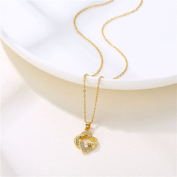 Women Minimalist Geometric Metal Four-leaf Clover Stainless Steel Electroplating Necklaces