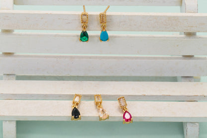 Retro Style Water Drop Inlaid Colorful Zircon Copper Earrings Wholesale