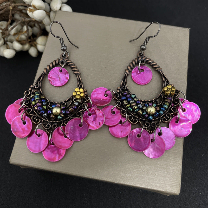 Vacation Bohemian Water Droplets Flower Alloy Beaded Tassel Inlay Rhinestones Women's Drop Earrings