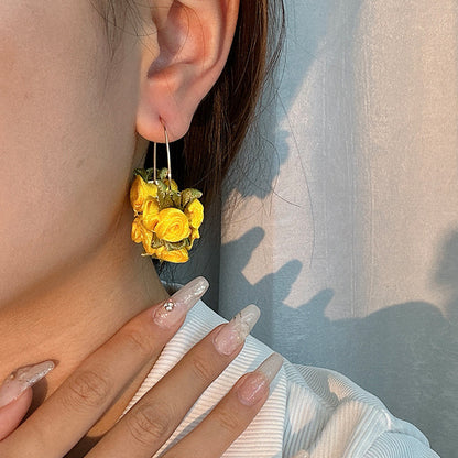 Sweet Flower Alloy Cloth Handmade Women's Earrings