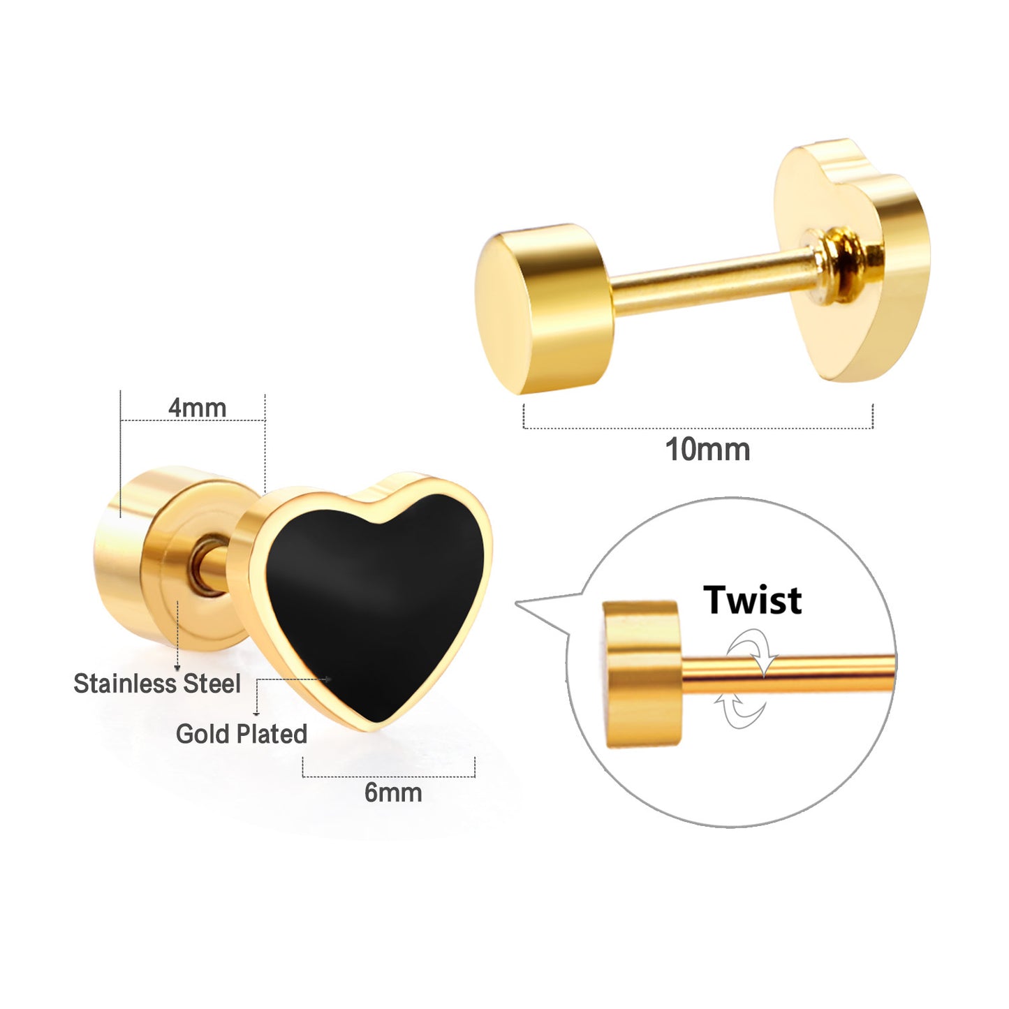 Fashion Heart Shape Stainless Steel Plating Ear Studs 1 Pair