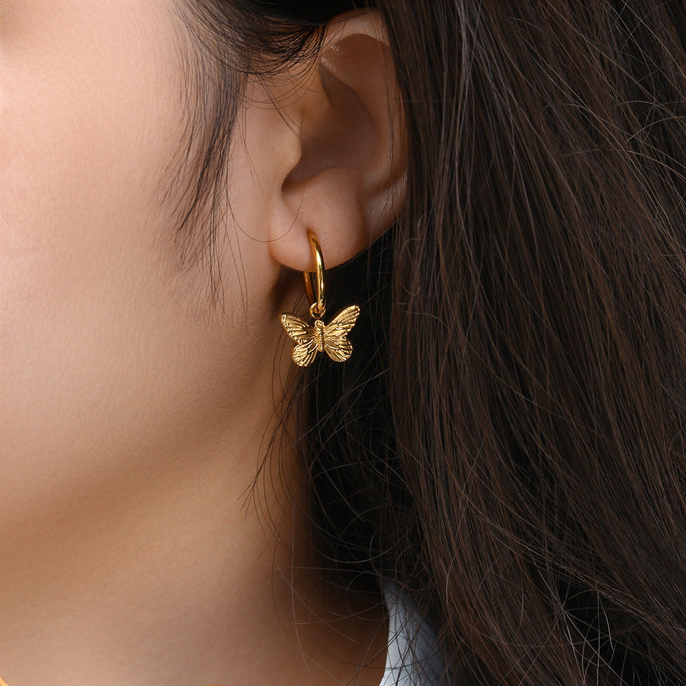 Retro Butterfly Stainless Steel Earrings Plating Stainless Steel Earrings