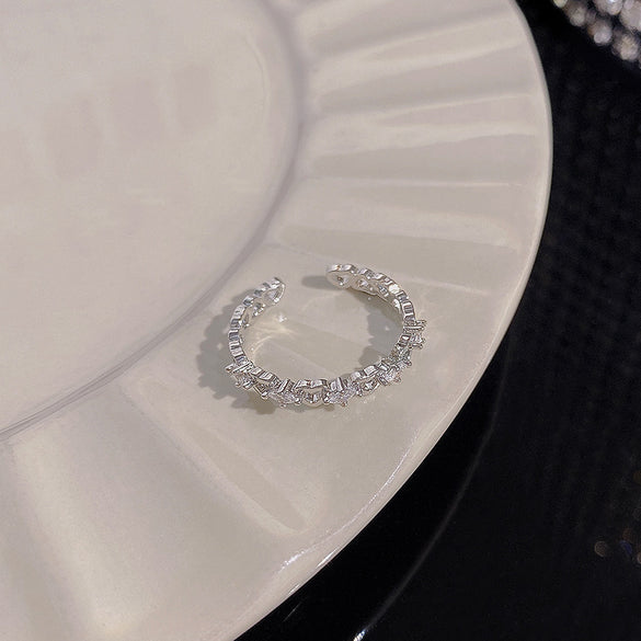 ins style silver zircon ring women's light luxury niche high-end sense open ring ring versatile temperament jewelry wholesale