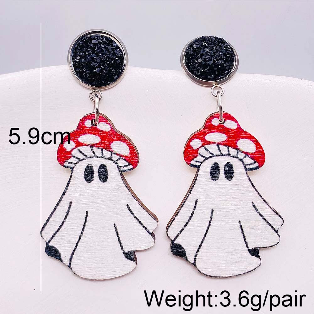 1 Pair Funny Cartoon Character Printing Wood Drop Earrings