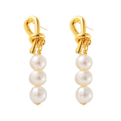 Retro Knot Brass Pearl Plating Drop Earrings 1 Pair