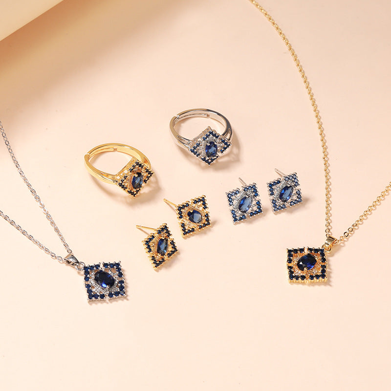 Copper Elegant Rhombus Inlay Zircon Jewelry Set