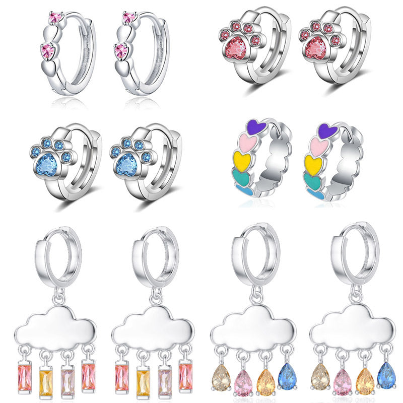 1 Piece Simple Style Paw Print Heart Shape Enamel Plating Inlay Stainless Steel Zircon Earrings