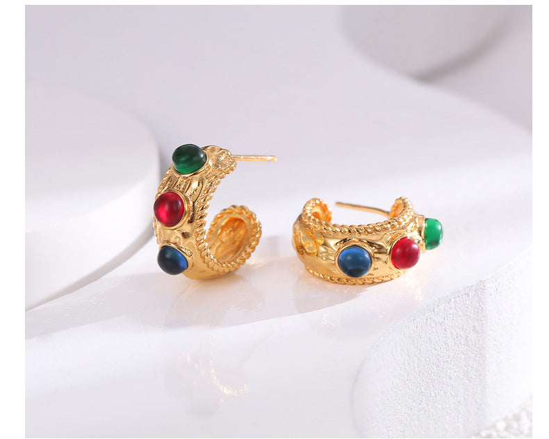 1 Pair Retro Geometric Copper Plating Artificial Gemstones Earrings