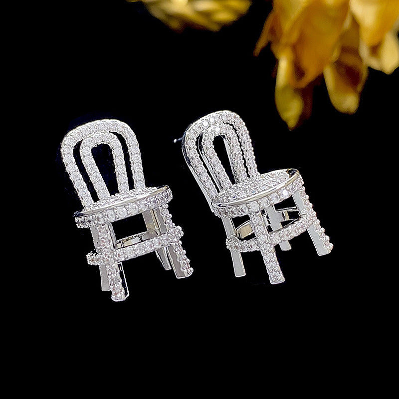 1 Pair Shiny Chair Inlay Copper Zircon Ear Studs