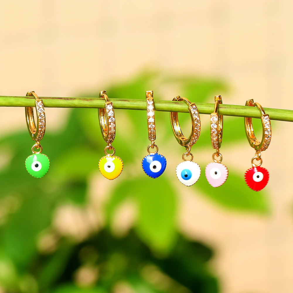 New Color Dripping Female Geometric Devil Eye Copper Earrings Diy Jewelry Accessories