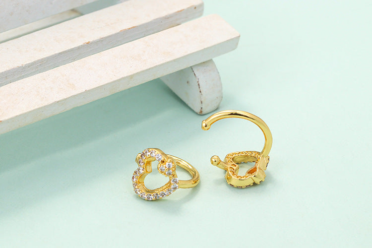 Korean Style Heart Shaped Hollowed Inlaid Zircon Copper Ear Buckle Wholesale