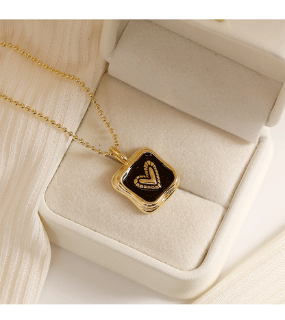 Sweet Square Heart Shape Copper Enamel Plating Pendant Necklace