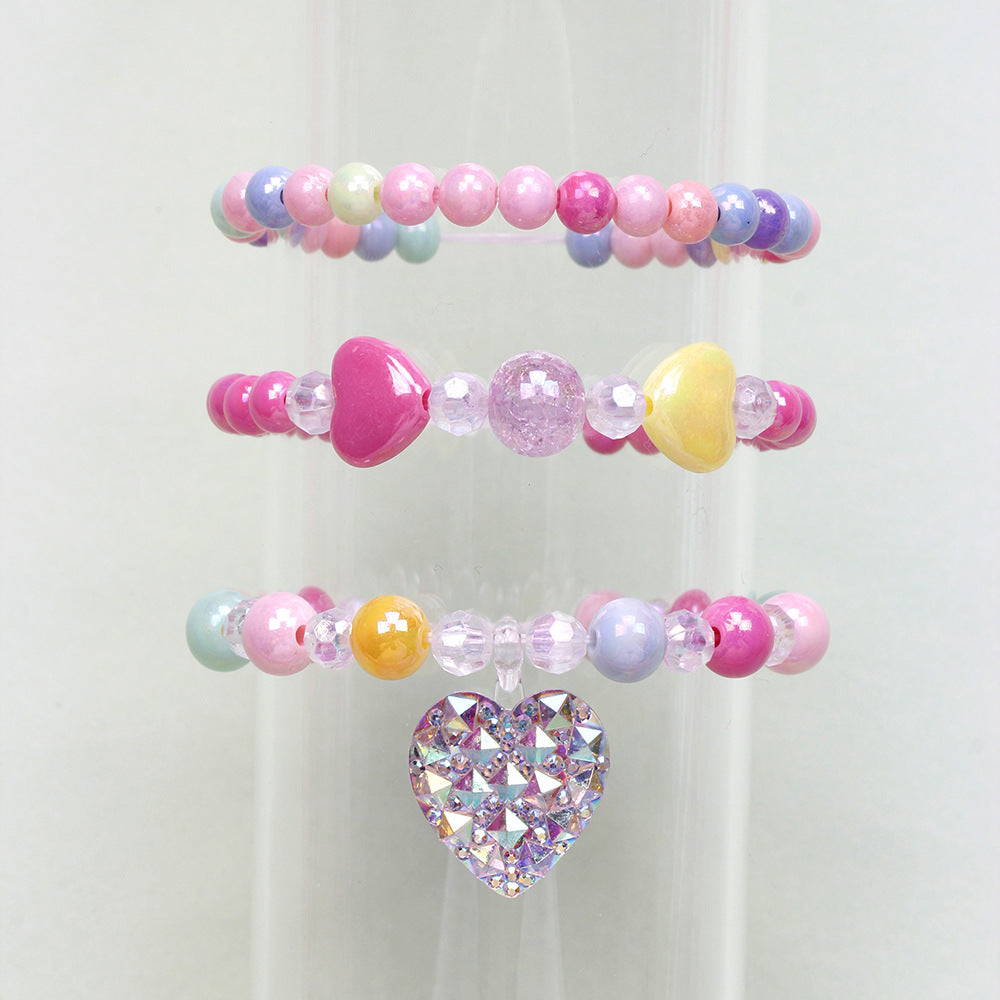 Simple Style Heart Shape Flower Plastic Beaded Girl's Bracelets