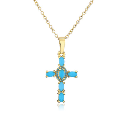 Fashion Copper Plated 18k Gold Cross Pendant Copper Necklace Jewelry