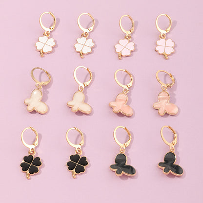 Korean Style Alloy Dripping Oil Butterfly Leaf Children's Earrings