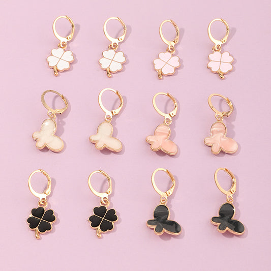 Korean Style Alloy Dripping Oil Butterfly Leaf Children's Earrings