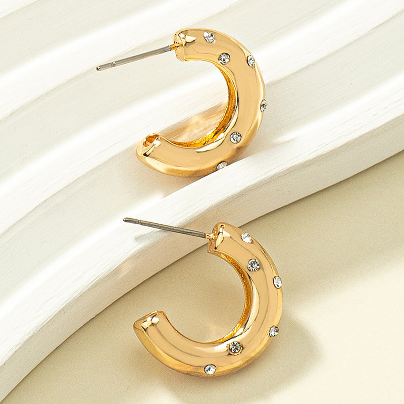 1 Pair Fashion C Shape Plating Alloy Rhinestones Earrings