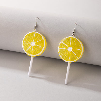 Personality Jewelry Lemon Lollipop Resin Ear Hook Watermelon Fruit Irregular Earrings