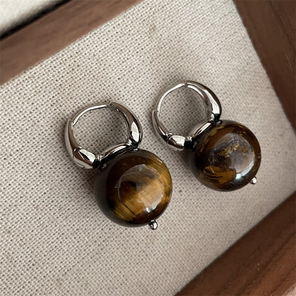 1 Pair Retro Color Block Plating Tiger Eye Drop Earrings