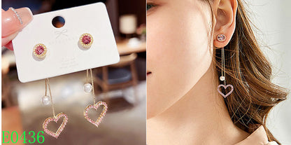 1 Pair Fashion Heart Shape Bow Knot Copper Inlay Zircon Drop Earrings