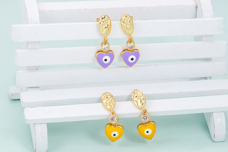 Fashion Heart Shape Eye Copper Earrings Plating Zircon Copper Earrings