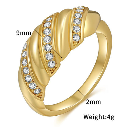 Wholesale Jewelry Twist Zircon Croissant Copper Ring Gooddiy