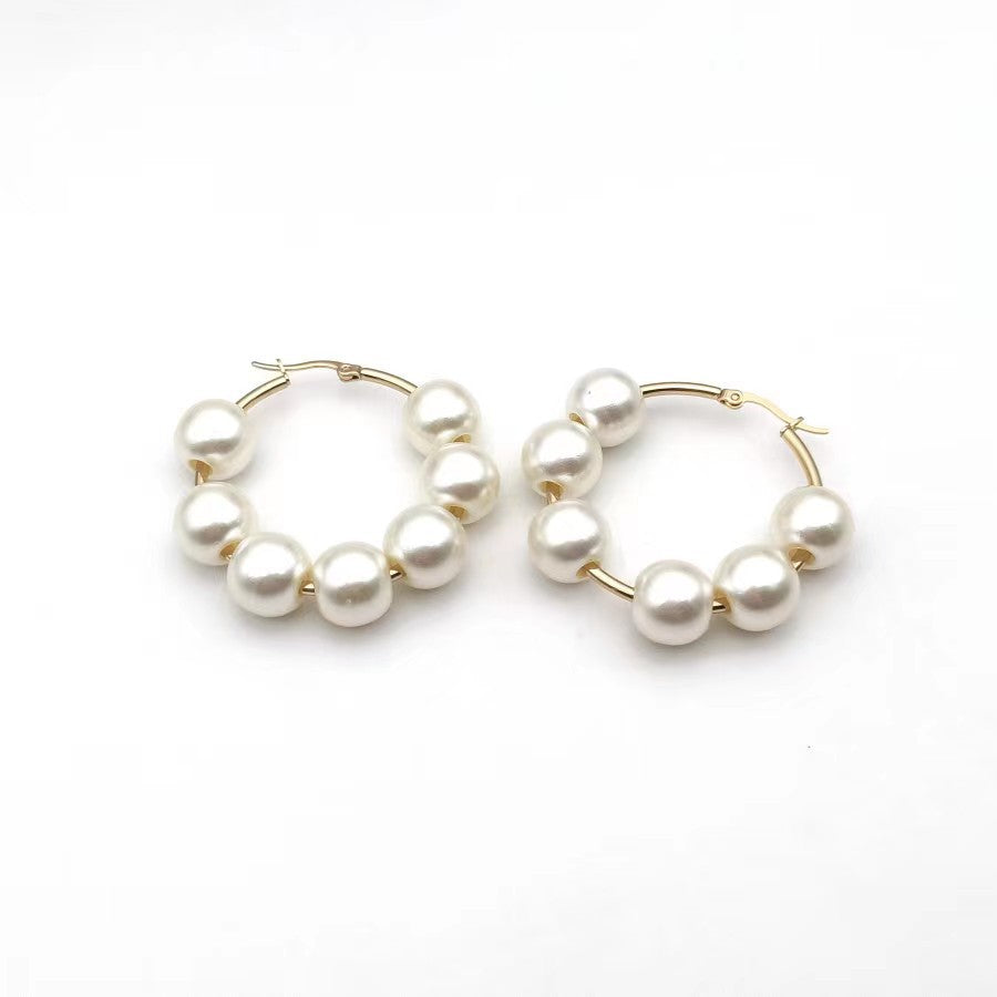 Wholesale Jewelry Simple Style Geometric Solid Color Imitation Pearl Plating Ear Studs